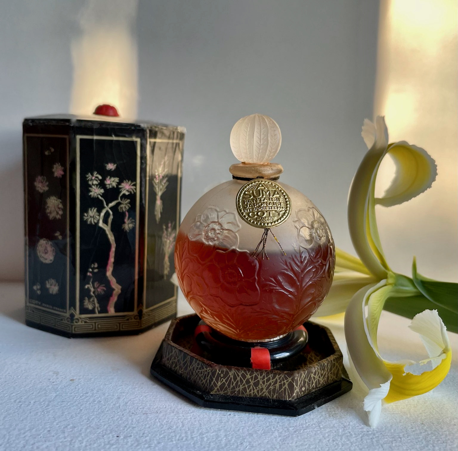 Vintage perfume bottle on a dark ground