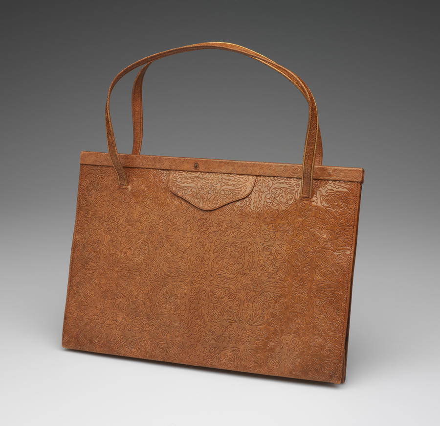 Tooled leather handbag with gilt hardware